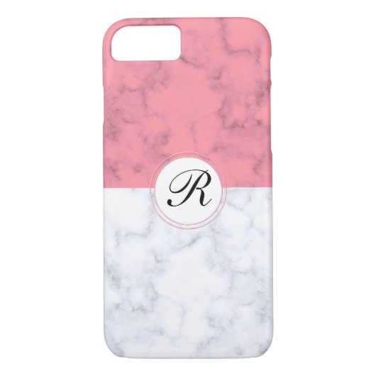 Coques Case-Mate iPhone Rose Et Marbre blanc Avec Lettre Initiale Personna (Dos)