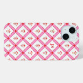 Coques Case-Mate iPhone Rose et motif rouge girly avec initiales (Verso (horizontal))