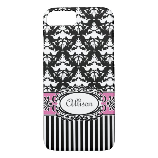 Coques Case-Mate iPhone Rose et noir de damassé de Demoiselle de Paris (Dos)