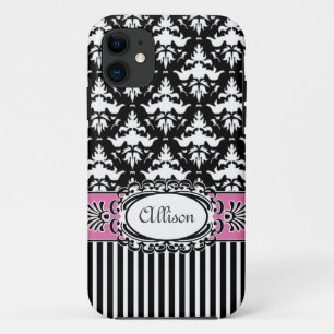 Coque Case-Mate Pour iPhone Rose et noir de damassé de Demoiselle de Paris