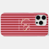 Coques Case-Mate iPhone Rose et rouge | Monogramme à rayures chics (Verso (horizontal))