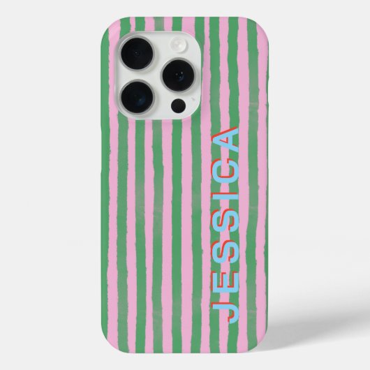 Coques Case-Mate iPhone Rose et vert Prépa rayé Nom personnalisé (Verso)