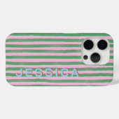 Coques Case-Mate iPhone Rose et vert Prépa rayé Nom personnalisé (Verso (horizontal))