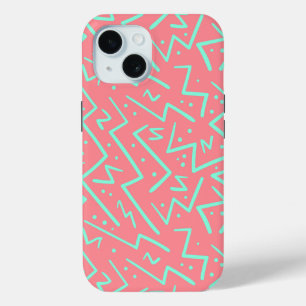 Coque Pour iPhone 15 Rose et Vert Retro Conception Psychédélique
