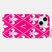Coques Case-Mate iPhone Rose Fleur de Lis avec monogramme (Verso (horizontal))