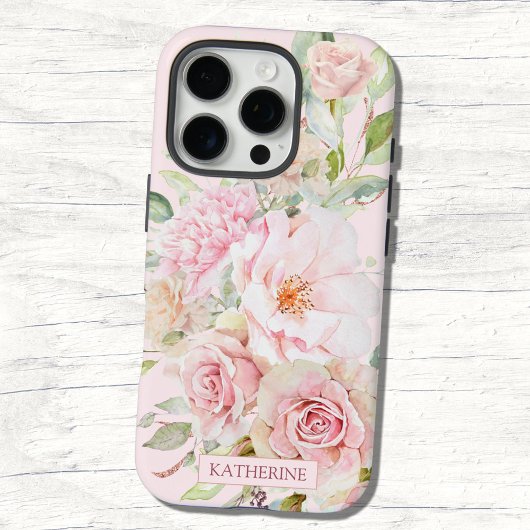 Coques Case-Mate iPhone Rose Fleur Florale Aquarelle Rose Blush Monogramme
