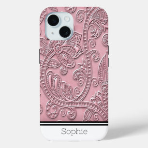 Coque Pour iPhone 15 Rose Floral Damask Custom Samsung