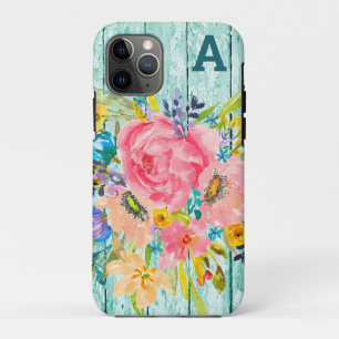 Case-Mate iPhone Case Rose florale en aquarelle avec initiale