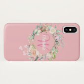 Coques Case-Mate iPhone Rose florale initiale monogramme rose girly (Dos (Horizontal))