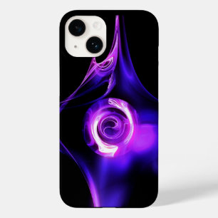 COQUE POUR iPhone 14 ROSE FRACTAL BLEU ROSE BLANC