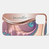 Coques Case-Mate iPhone Rose fractal moderne Gold Nom manuscrit (Verso (horizontal))