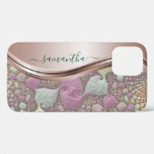 Coques Case-Mate iPhone Rose fractal moderne Gold Nom manuscrit (Verso (horizontal))