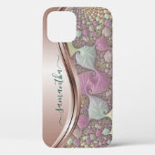 Coques Case-Mate iPhone Rose fractal moderne Gold Nom manuscrit (Verso)
