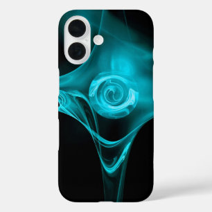 Coques iPhone 16 ROSE FRACTAL, Turquase Bleue Noir