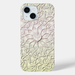 Coque Pour iPhone 15 Rose Géométrique Or LOVE Motif de Cœur