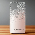 Case-Mate iPhone Case Rose Gold<br><div class="desc">Or rose - Blush Pink and Silver Faux Foil Metallic Sparkle and Dripping Parties scintillant brossé Métal Monogramme Nom et téléphone initial. Cela rend le cadeau parfait pour 16 ans,  mariage,  douche nuptiale,  anniversaire,  baby shower ou bachelorette pour quelqu'un qui aime le luxe glam et les styles chic.</div>