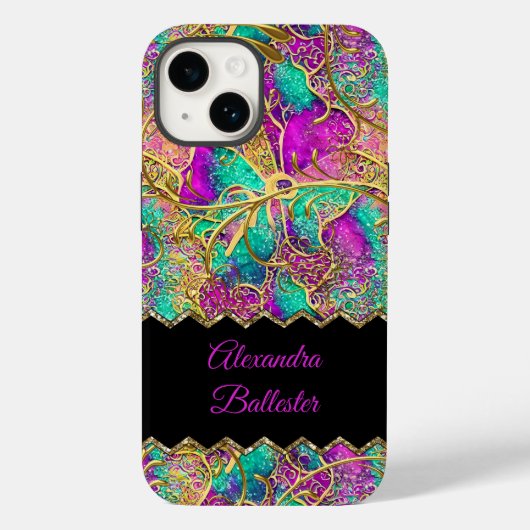 Coques Case-Mate iPhone Rose Gold Abstrait Violet Turquoise  (Verso)