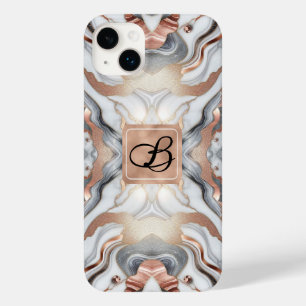 Coque Pour iPhone 14 Plus Rose Gold Argent & Marbre Blanc Féminin