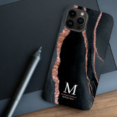 Coques Case-Mate iPhone Rose Gold & Black Abstrait Élégant Monogrammé