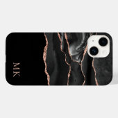 Coques Case-Mate iPhone Rose Gold & Black Marble Agate Monogramme Moderne (Verso (horizontal))