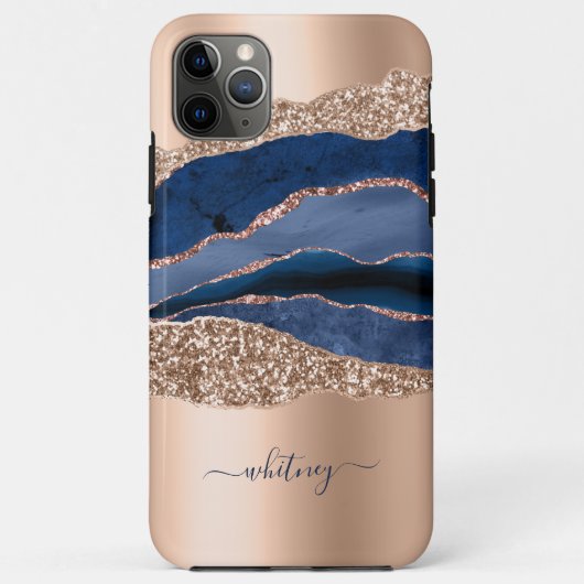 Coques Case-Mate iPhone Rose Gold & Blue Parties scintillant Girl Marble (Dos)