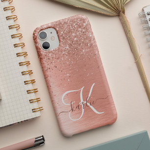 Coque Pour iPhone 14 Rose Gold brossé Parties scintillant métallique No