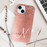 Coque Pour iPhone 15 Rose Gold brossé Parties scintillant métallique No<br><div class="desc">Personnalisez facilement ce design branché de boîtier de téléphone chic avec une jolie parties scintillant brillante en or rose sur un arrière - plan métallique brossé en or rose.</div>