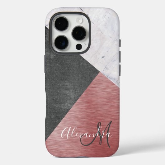 Coques Case-Mate iPhone Rose Gold, Chalkboard & Marble - Ajouter Monogramm (Verso)