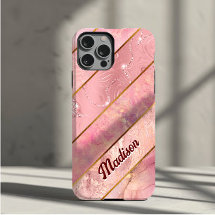 Coque Pour iPhone 15 Rose gold chic géométrique élégant féminin