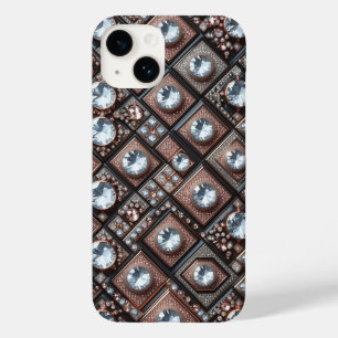 Coque Pour iPhone 14 Rose Gold Élégant et Mosaïque de Diamants Luxe Géo