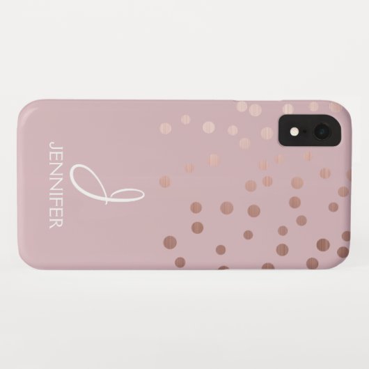 Coques Case-Mate iPhone Rose Gold Foil Girl Confetti Monogramme (Dos (Horizontal))