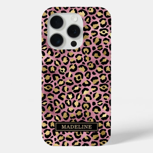 Coques Case-Mate iPhone Rose Gold Foil Leopard Print Monogrammed (Verso)