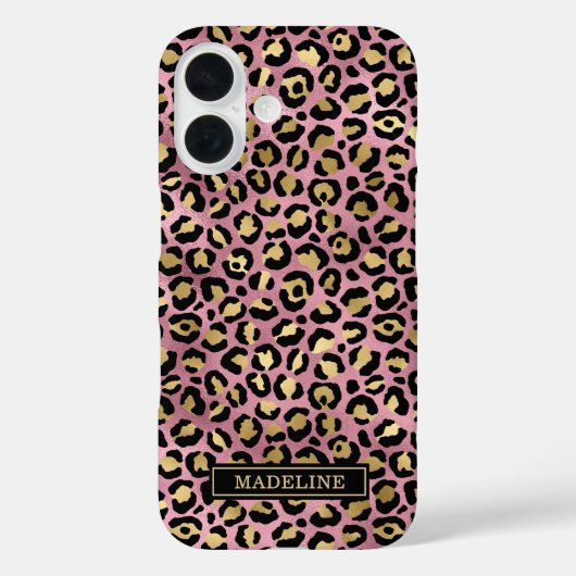 Coques Case-Mate iPhone Rose Gold Foil Leopard Print Monogrammed (Verso)