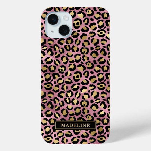 Coques Case-Mate iPhone Rose Gold Foil Leopard Print Monogrammed (Verso)