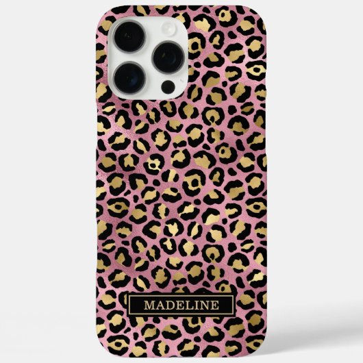 Coques Case-Mate iPhone Rose Gold Foil Leopard Print Monogrammed (Verso)
