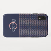 Coques Case-Mate iPhone Rose Gold Foil Tribal Boho Navy Blue Monogramme (Dos (Horizontal))