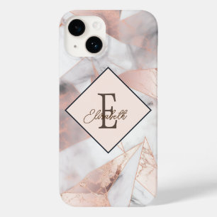 Coque Pour iPhone 14 Rose Gold Géométrique Marbre Tendance