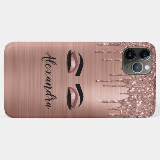 Coques Case-Mate iPhone Rose Gold Glitter Sparkle Eyelashes Monogram (Dos (Horizontal))