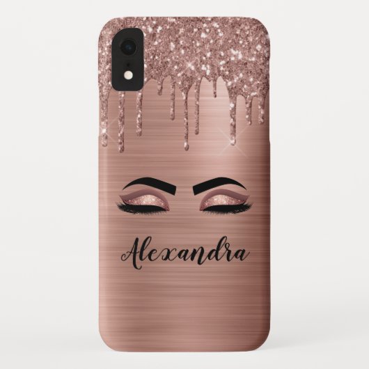 Coques Case-Mate iPhone Rose Gold Glitter Sparkle Eyelashes Monogram (Dos)