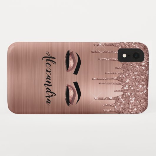Coques Case-Mate iPhone Rose Gold Glitter Sparkle Eyelashes Monogram (Dos (Horizontal))