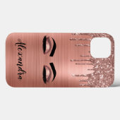 Coques Case-Mate iPhone Rose Gold Glitter Sparkle Eyelashes Monogram (Verso (horizontal))