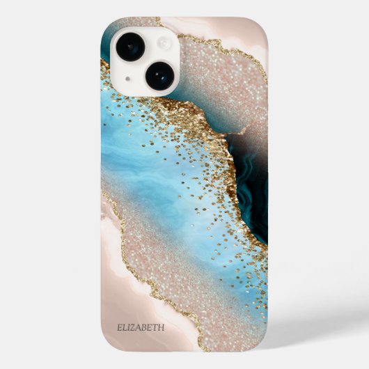 Coques Case-Mate iPhone Rose Gold Glitter Turquoise Marbre Élégant (Verso)