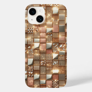 Coque Pour iPhone 14 Rose Gold Luxe et Mosaïque Géométrique de Diamants