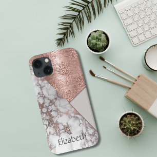 Case-Mate iPhone Case Rose Gold Marbre Blanc Gris Géométrique Monogramme
