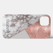 Coques Case-Mate iPhone Rose Gold Marbre Blanc Gris Géométrique Monogramme (Verso (horizontal))