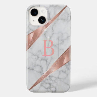 Coque Pour iPhone 14 Rose Gold Métallisé Géométrique Marbre Blanc Éléga