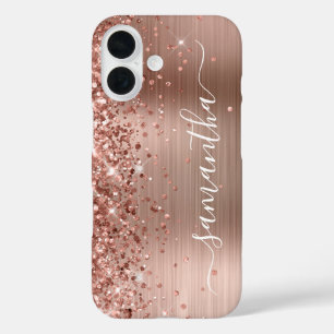 Coques iPhone 16 Rose Gold Métallisé Pailleté Signature Féminine