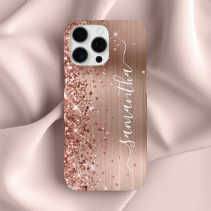Coques iPhone 16 Pro Max Rose Gold Métallisé Pailleté Signature Féminine