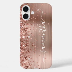 Coques iPhone 16 Plus Rose Gold Métallisé Pailleté Signature Féminine