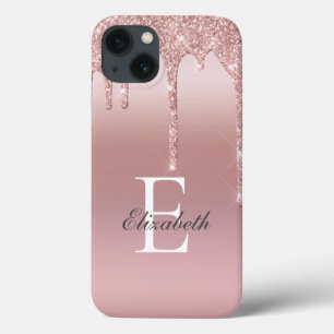 Case-Mate iPhone Case Rose Gold Monogramme Nommé Paillettes Goutte Rose 